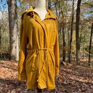 Ellison Faux Suede Mustard Yellow Hooded Longline Jacket Small